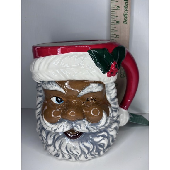 Black African American Santa Winking Giant Mug Vase Utensil Holder 7in Bistro - Picture 9 of 9